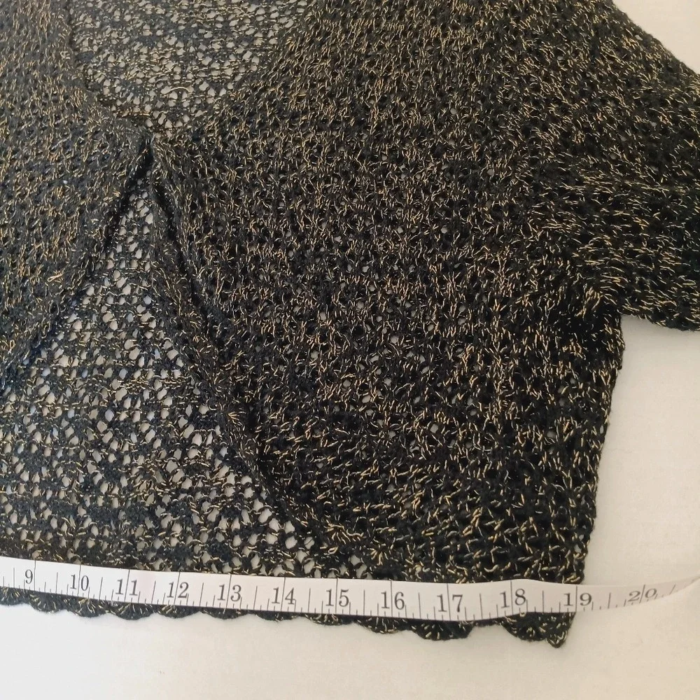 JPR Essentials Shrug Women 2X Black Gold Metallic Open Knit Cropped Cardigan